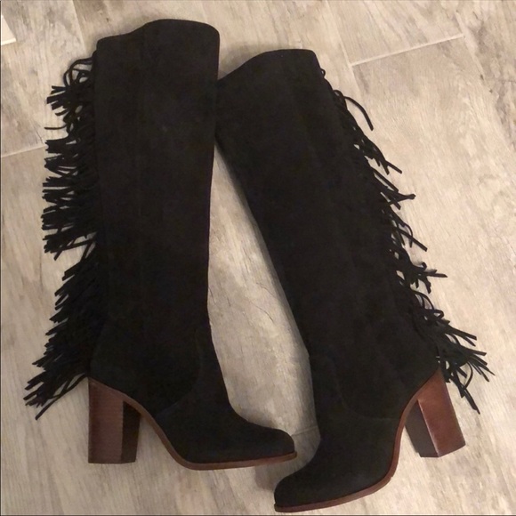 Gianni Bini Shoes - NWT Gianni Bini Backdrop Leather Fringe Knee Boots